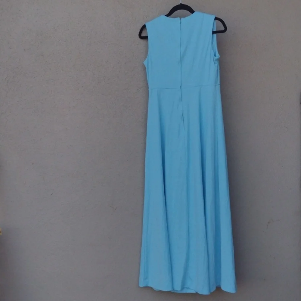 Vintage Turquoise Sleeveless V-neck Maxi Dress Large - Picture 3 of 7